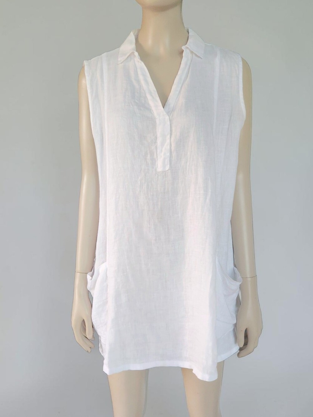 Pure Match Linen Sleeveless Mini Dress White Womens M Lagenlook  Slouch Pockets